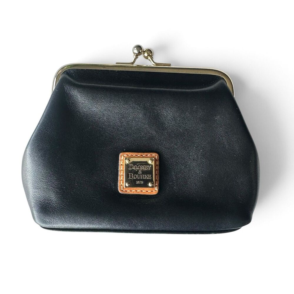 Dooney & Bourke Large Framed Pebble Grain Leather Black Kiss-Lock Closure Purse
